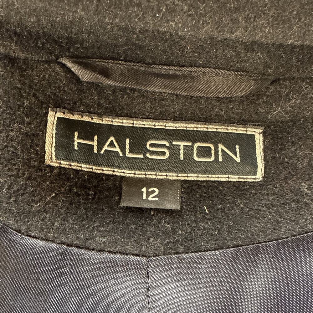 Halston Vintage Minimalist Black Wool Cashmere Overcoat Size 12 Long Coat - Picture 6 of 7